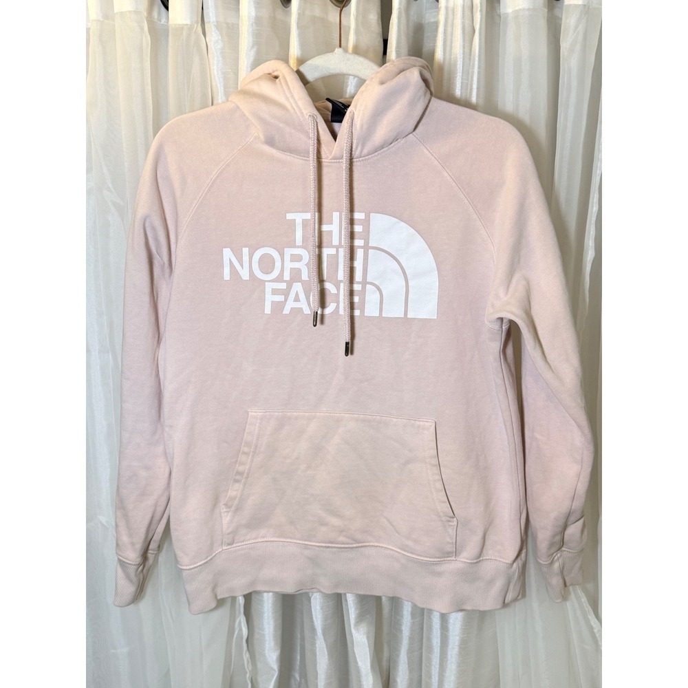 The North Face Hoodie Womens M Pink Graphic Logo Pullover Raglan Sweatshirt